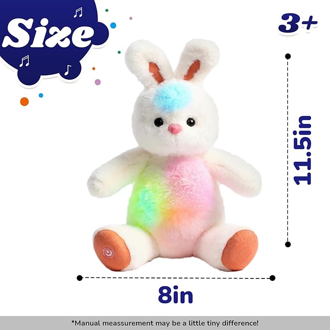 Cuteoy Musical Plush Bunny Stuffed Animal Glowing LED Light-up Nightlight Toys Singing Lullabies Birthday Christmas Plushies Rabbit Gifts for Kids Boys Girls,13"