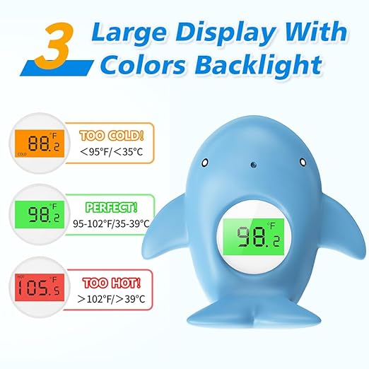 Baby Bath Thermometer, Infant Digital Water Thermometer Safety with 3 Color Backlit and Temperature Warning, Room Thermometers Floating Toy for Infant, Toddler, Bathtub, Swimming Pool (Light Blue)
