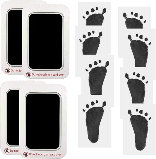 Baby Footprint and Handprint Kit, 4 Black Inkless Print Pads + 8 Imprint Cards, Dog Paw Print Kit Clean Touch Ink Pad Perfect Keepsake Gift for Newborns and Pets Printing Touch Imprints