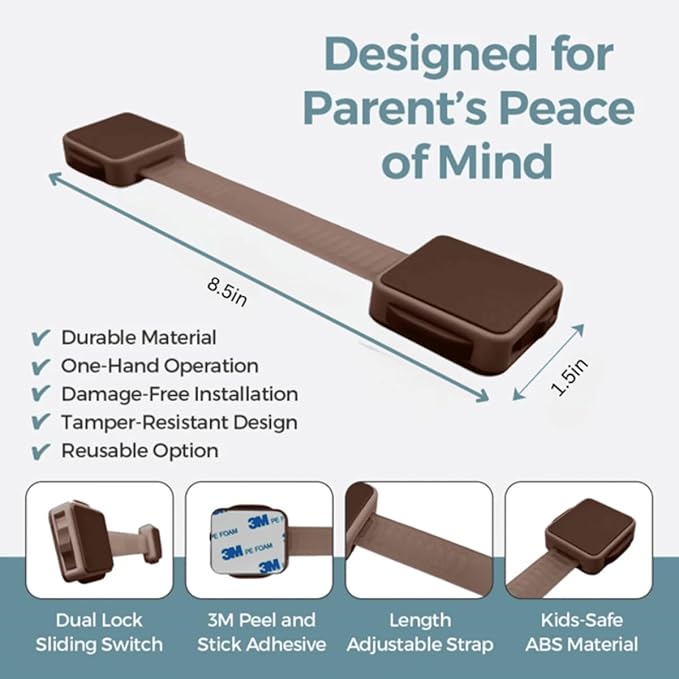 Cabinet Locks Baby Proofing (6-Pack Brown) - Child Proof Cabinet Locks, No Drilling, Easy Installation, Adjustable & Reusable, Drawer Locks Baby Proofing