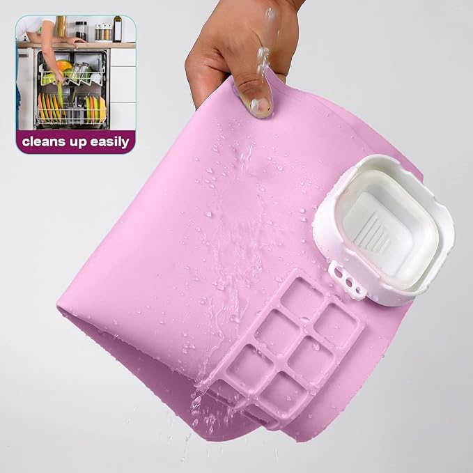 AWOKE Silicone Painting Mat for Table Protection - 20"X16" Washable Art Mat with 1 Water Cup for Kids - Craft Mat has 12 Color Dividers - 2 Paint Palettes (Pink), Toddler Activities, Girl Boy Gifts