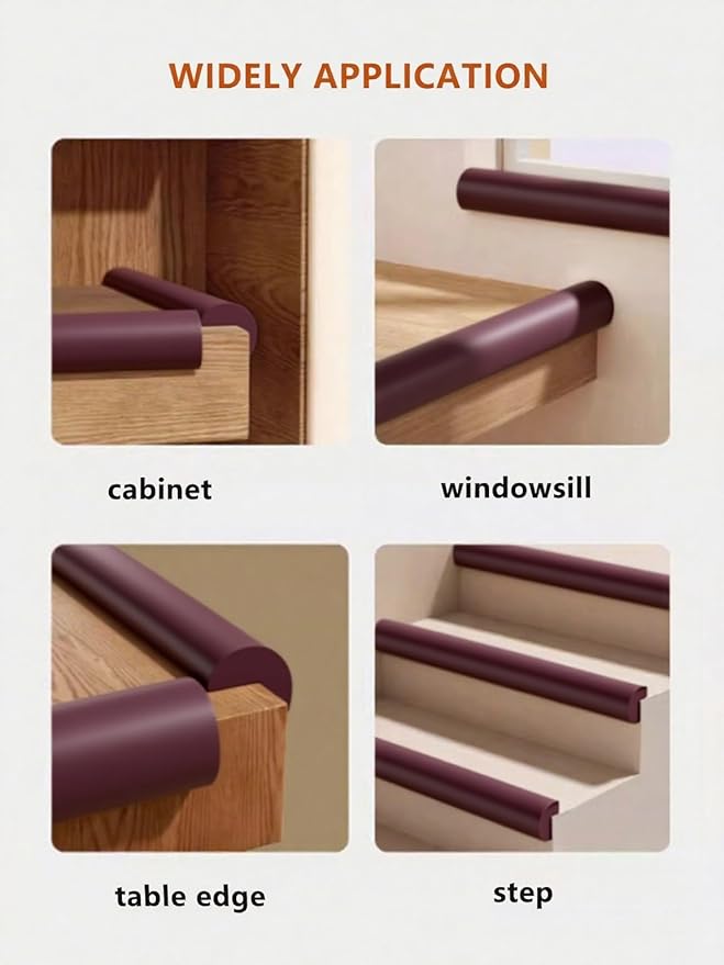 Baby Proof Edge Corner Protector, 16.4FT 0.47''Th L-Shape Furniture Corner & Edge Safety Bumpers with 10 Corners, Pre-Taped, Soft NBR Rubber Foam Desk Edge Cushion Wall Corner Protector (Brown)