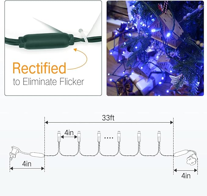 Brizled Blue Christmas Lights, 33ft 100 LED 5MM Wide Angle Christmas Tree Lights, 120V UL Certified Mini String Light Connectable Outdoor Waterproof Blue Light for Xmas Room Party Decor, Green Wire