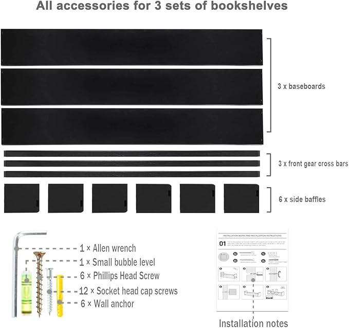AZSKY Black Nursery Bookshelves for Wall Hanging Kids Bookshelf Baby Book Shelf Organizer Wall Bookshelves Kids Shelves and Storage for Wall Playroom Shelves 36 Inch a Set of 3 Same Sizes