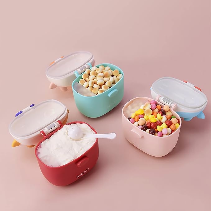 Bebamour Baby Formula Dispenser On The Go, Formula Container to Go, Formula Holder for Travel, Candy Fruit Snack Storage Container with Scoop and Leveller (Purple Cow)