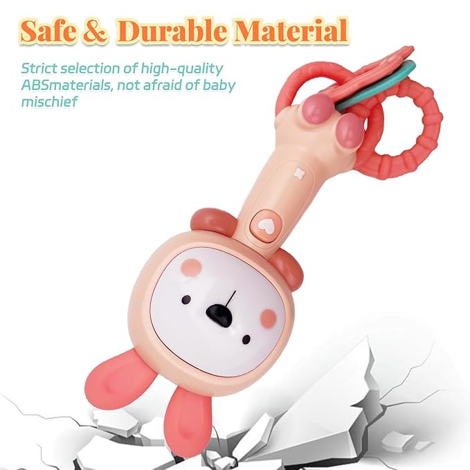 Baby Music Rattle, Teething Toys for Infants 6-12-18 Months Toddlers, Light-Up & Chew Sensory Toys for Baby Boy Girl Gifts (Rabbit)