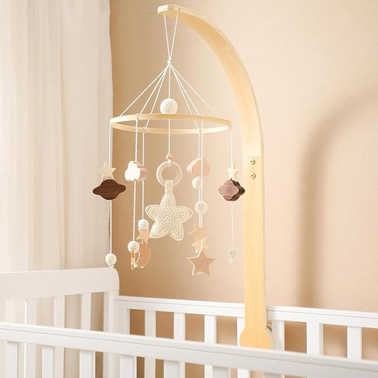 Baby Crib Mobile with Arm Boho Star Moon Nursery Mobile Set Wooden Baby Mobile Holder for Hanging Nursery Decor Ceiling Mobile