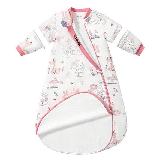 Baby Sleep Sack 18-24 Months, Cotton Detachable Long Sleeve Sleep Sack, 2.5 Tog Toddler Sleeping Sack with Temperature Strips, 2-Way Zipper Wearable Blankets for Newborns, Bunny