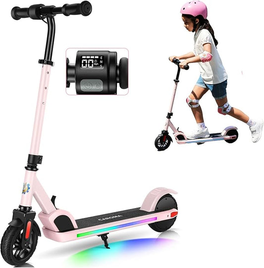 Caroma Electric Scooter for Kids Ages 6-12,150W/180WMotor,10 MPH Max Speed & 7 Miles,Colorful Lights,Adjustable Height & Speed,LED Display,Foldable Kids Electric Scooter 132 Lbs Max Load,Idea Gift