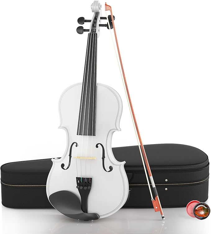 Beginner Violin 4/4, Full Size Violin for Adults, Teens, Student, Acoustic Fiddle Kit with Hard Case, Bow, Rosin, Bridge, Learners Age 12+ (White)