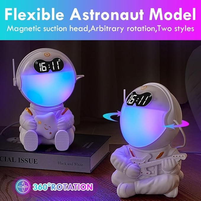 Astronaut Kids Sunrise Alarm Clock, 7 Dimmable Light Wake Clock for Teens, White Noise Bluetooth Speaker with 9 Soothing Sounds, Best Modern Alarm Clock for Heavy Sleepers, Adults, Boys in Bedroom