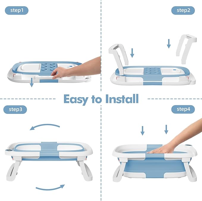 Collapsible Baby Bathtub,Baby Bath Tub with Soft Cushion & Thermometer,Baby Bathtub Newborn to Toddler 0-36 Months,Portable Travel Baby Tub