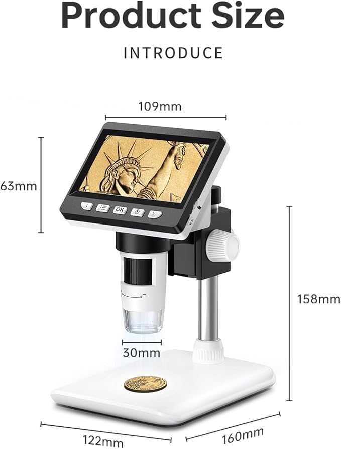 Coin Microscope - 4.3" LCD Digital Microscope 1000X, 1080P USB Coin Magnifier for Error Coins with 8 Adjustable LED Lights, PC View, Compatible with MacOS Windows