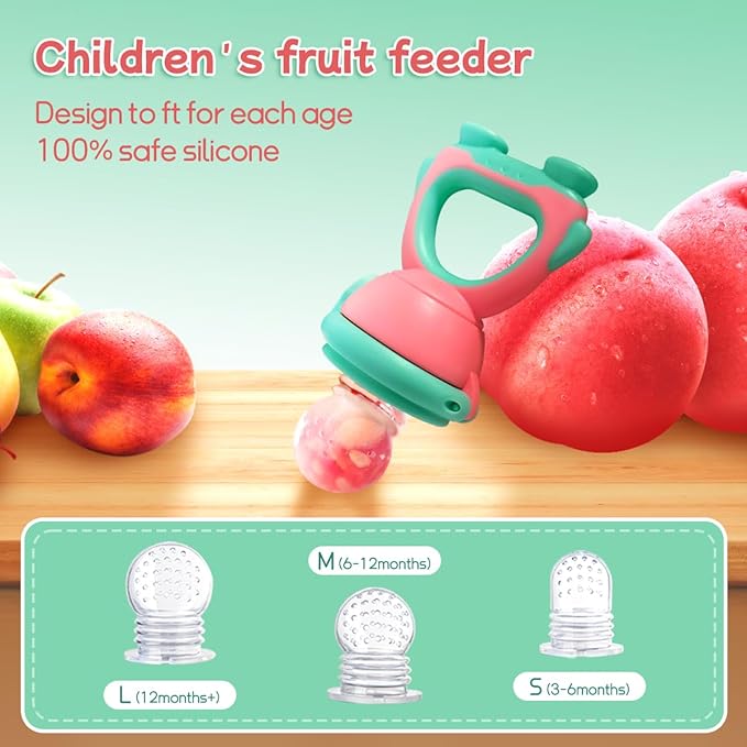Baby Fruit Food Feeder - Silicone Nibble Tray Combo - Breastmilk Popsicle Mold for Cooling Relief, BPA Free Mesh Feeder for Infant Self Feeding (Robot Pink + Pineapple)