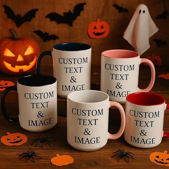 Customized 15oz Ceramic Coffee Mugs with Personalized Text and Photo Image Upload Novelty Gift, Personalize With Different Design And Images, Custom Gift (Black)