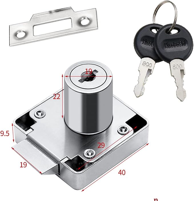 Automatic Lock Tongue Cabinet Drawer Furniture Locker Showcase Lock Drilling Diameter 3/4"/19mm for (3/5"-/15mm -7/8"-/22mm) Door Panel(2 Pack)