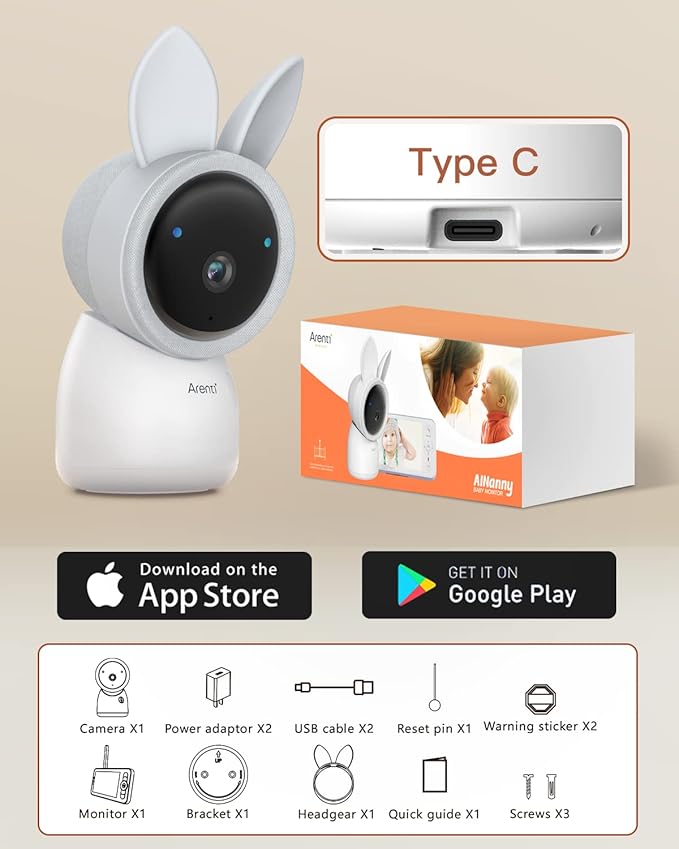 ARENTI Baby Monitor, 2K Video Baby Camera with 5-Inch Upgraded Wireless Display, Super Night Vision, Lullabies, Cry & Motion Detection, Temp & Humidity Sensor, Two Way Audio