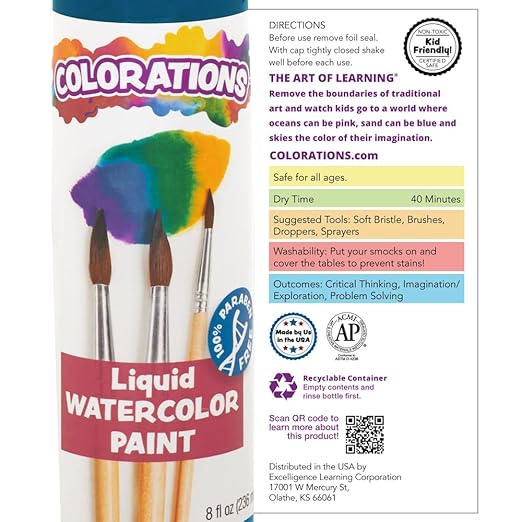 Colorations Liquid Watercolor Paints 8 oz. Bottles Classroom Supplies for Arts and Crafts Multicolor Variety Pack (Pack of 21)