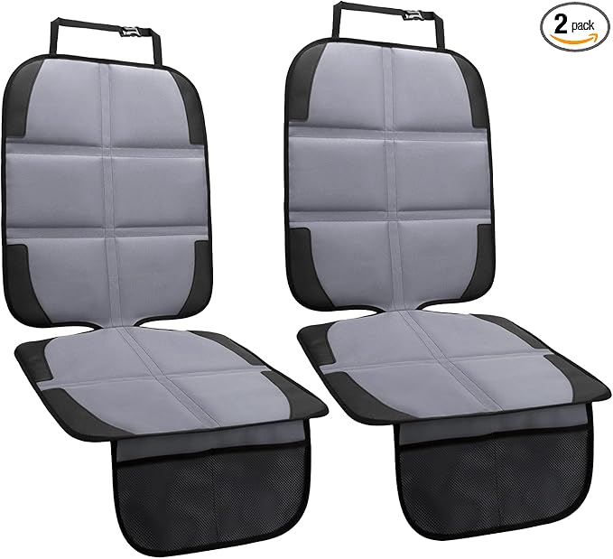 Car Seat Protector 2 Pack Baby Car Seat Covers with Mesh Pockets & Non-Slip Backing 600D Durable Seat Protector Under Baby Car Seat (Gray, Standard)