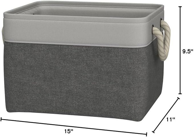 Bidtakay Baskets Set of 3 Storage Baskets for Organizing Large Fabric Storage Bins for Shelves Decorative Canvas Bins Collapsible Empty Baskets for Closet,Nursery,Clothes,Toys,Shoes(White&Grey)