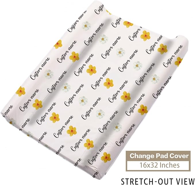 Custom Name Crib Bedding Set - Elephant Pattern, Personalized Yellow Floral Nursery Bedding 3-Piece Set– Soft Blanket, Fitted Sheet, Changing Pad Cover – for Newborns Girls Nursery Gifts