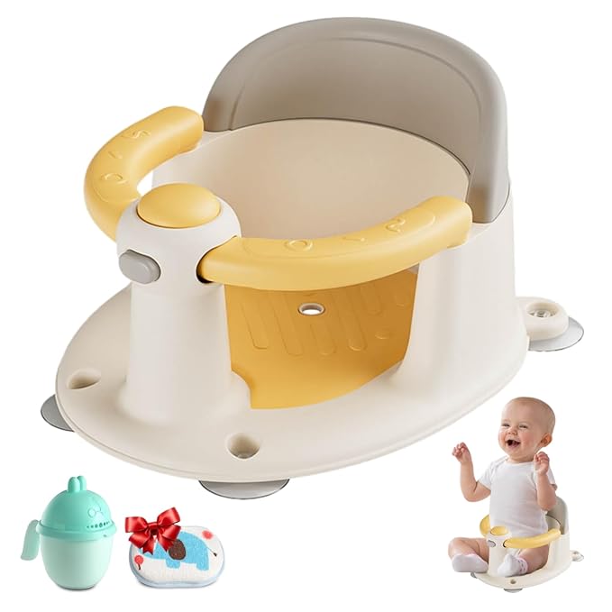 Baby Bath Seat 6 Months & up, Bath Seat for Baby, Infant Bath Seat with Suction Cups, Non-Slip, Detachable,Yellow