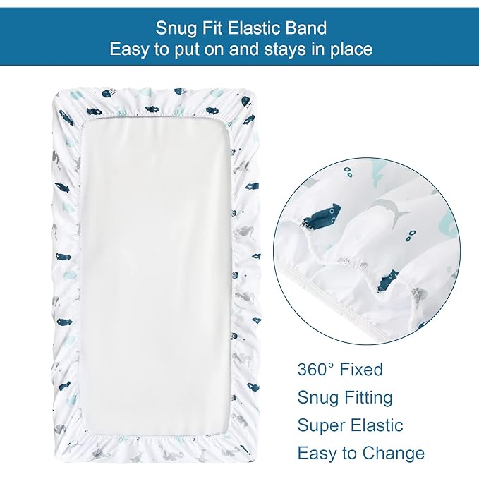 Changing Pad Cover for Boys Girls 4 Pack, Comfy & Breathable Changing Table Cover for 32''x16" Changing Table Pads, Diaper Changing Pad Cover, Dinosaurs & Ocean