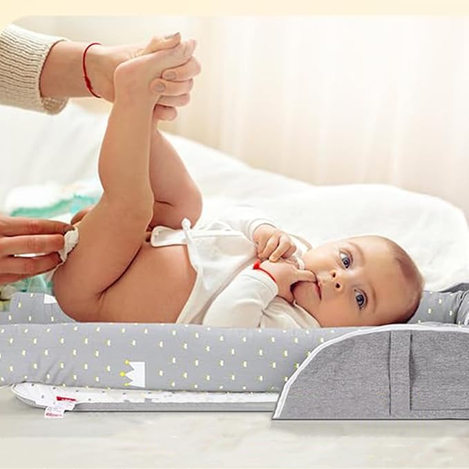 Baby Lounger for Newborn Portable Bag,Baby Nest Play Gym mat with Strap,Newborn Lounger Adjustable Size & Inner Zipper Lengthen Space to 24 Months(Letter Gray)