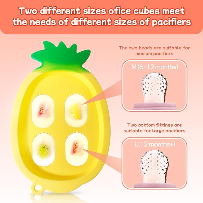 Baby Fruit Food Feeder - Silicone Nibble Tray Combo - Breastmilk Popsicle Mold for Cooling Relief, BPA Free Mesh Feeder for Infant Self Feeding (Antler Pink + Pineapple)
