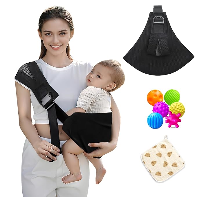 Baby Sling Carrier - Adjustable Baby Sling 2025 Upgraded Toddler Sling Comfortable Baby Wrap Carriers Ergonomic-Designed, Travel Friendly Carrying 10-45 Lbs(Black)