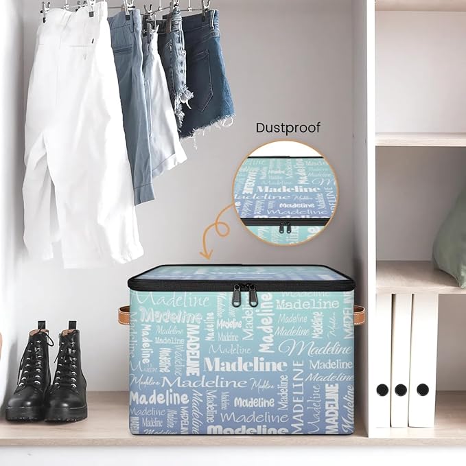 Custom Storage Basket with Name, Personalized Storage Bins with Zipper Lid, Foldable Fabric Storage Box Large capacity with Handle Green Blue Gradient