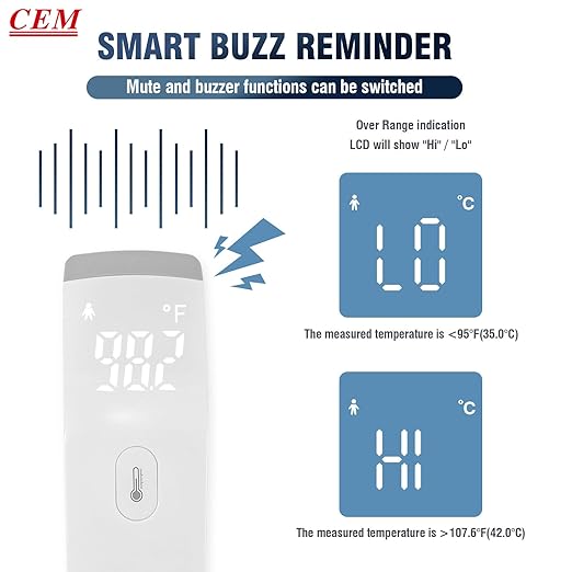 CEM DT-8807S FDA CE Digital Thermometer for Adults and Kids, No Touch Forehead Thermometer for Baby, 2 in 1 Body Surface Mode Infrared Temperature Gun with Fever Alarm and Instant Accuracy Readings