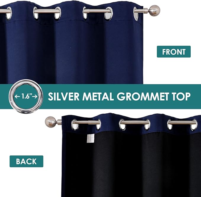 ChrisDowa 100% Blackout Curtains 120 inch Long for Bedroom with Black Liner, 2 Thick Layers Total Blackout Thermal Insulated Grommet Long Window Curtains 2 Panels Set (Navy Blue, 52 x 120 Inch)