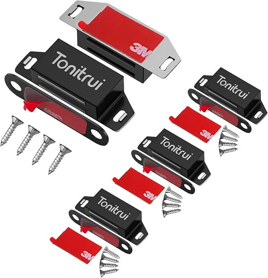 Cabinet Door Magnet, Flat Bottom Cabinet Magnetic Catch with Adhesive, Easy to Install,Only Takes 1 Minute,35lb Magnetic Cabinet Door Drawer Latch(Black, 4Pack)