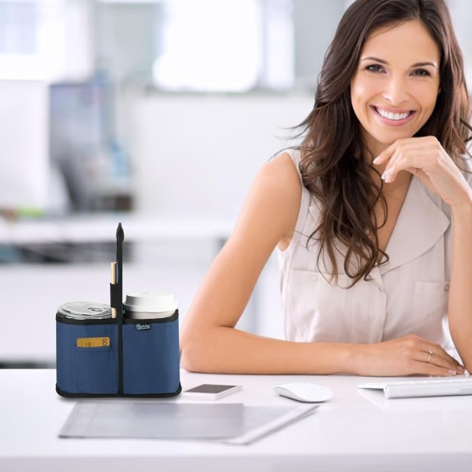 Beautyflier Drink Carrier with Handle for Delivery Reusable Insulated Coffee Cup Carrier Portable Cup Holder with Handle Organizer Tote Bag for Hot & Cold Drinks (2 Cup, Blue)