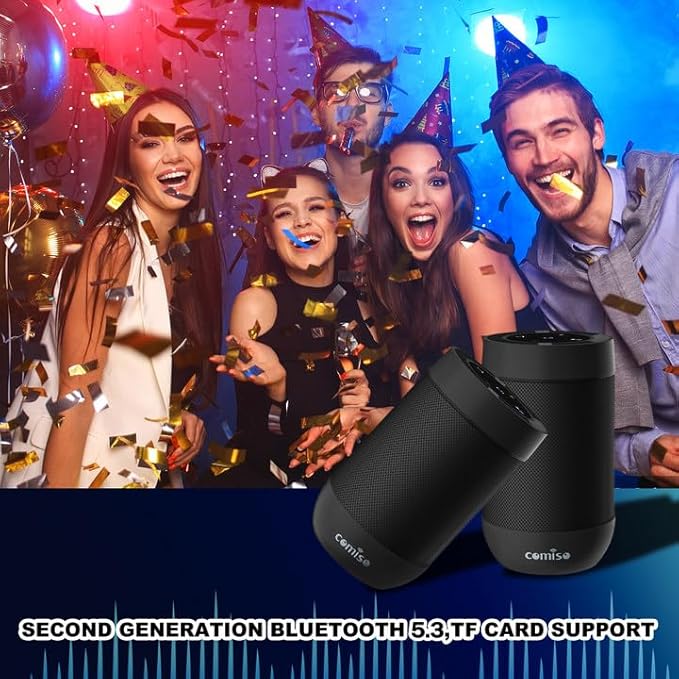 Bluetooth Speaker,5.3 Bluetooth Speakers Wireless,TWS Stereo Pairing,Built in Mic,360 HDSound,IP65 Waterproof Speaker,Support TF Card, for Home/Party/Outdoor/Beach, Gift for Men/Women-Black