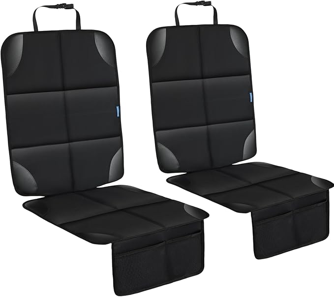 Car Seat Protector for Child Carseat, 2 Pack Protect Car Seat Cover for Baby with Thickest Padding and Non-Slip Padded Backing Mesh Pockets Kids Pets Car Back Seat Protectors(Black)