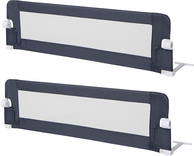 BABY JOY Double Sided Bed Rail Guard, 2 Pack, Extra Long, Swing Down for Convertible Crib, Folding Baby Safety Bedrail for Kids Twin Full Size Queen King Mattress, Rails for Toddlers (Dark Blue, 60")