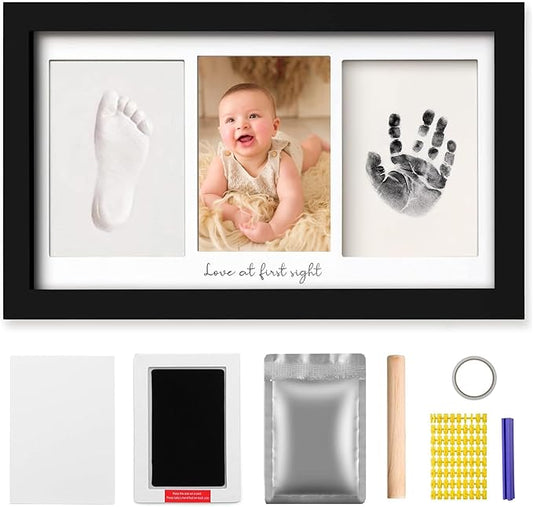 Baby Hand and Footprint Kit Keepsake Nursery Decor Picture Frame for New Mom Baby Boys Girls Shower Gifts Personalized Inkless & Clay Handprint Newborn Essentials Must Haves (Black)
