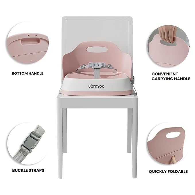 Baby Booster Seats, Toddler Booster Seat for Dining Table with Adjustable Straps, Portable Compact Portable Baby Chair for Dining and Travel (Pink)