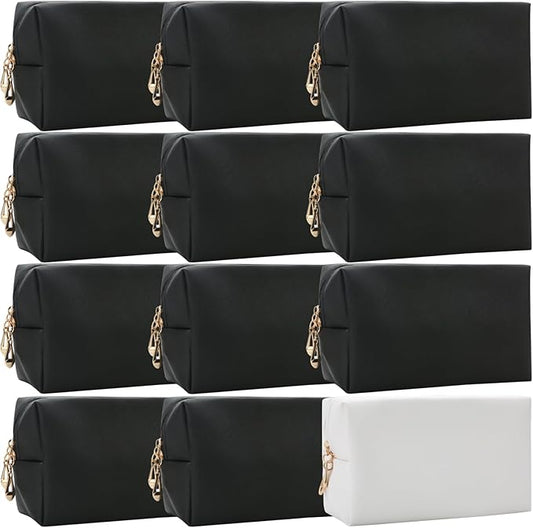 Bridesmaid Proposal Gifts Letter Cosmetic makeup bag bulk for Wedding Party Favors Bachelorette party decorations Toiletry Organizer Bag Makeup Case Gift (12, White&Black)