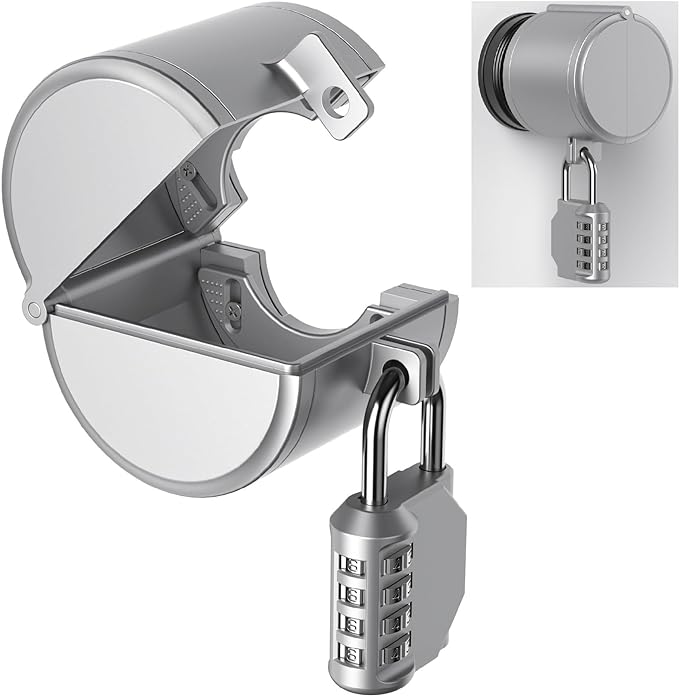 AST Door Knob Lockout Device with Passcode Padlock, Childproof Door Knob Cover, Lock Out to Smart Doorknob. Safety Cover for Faucet, Valve, Spigot. Prevent Access to Keyhole, Matte Silver