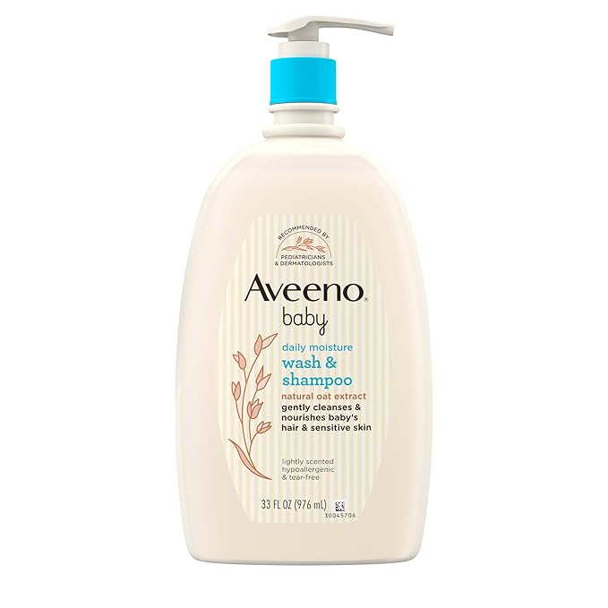 Aveeno Baby Daily Moisture Body Wash & Shampoo with Natural Oat Extract, Hypoallergenic, Tear-Free, Paraben-Free, pH-Balanced Formula For Sensitive Hair & Skin, 33 fl oz