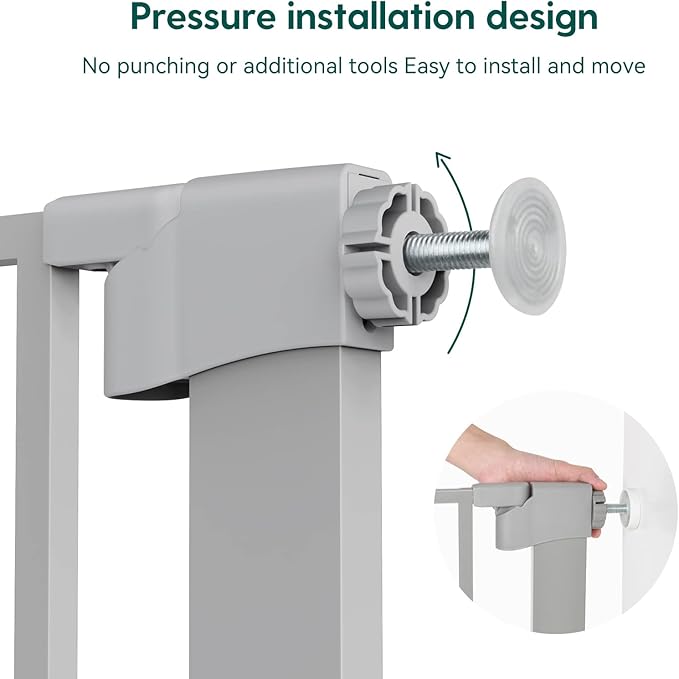 Babelio Auto Close Baby Gate with Small Cat Door, 29-43" Metal Cat Gate for Doorway, Stairs, House, Easy Walk Thru Dog Gate with pet Door, Includes 4 Wall Cups and 3 Extension Pieces, Gray