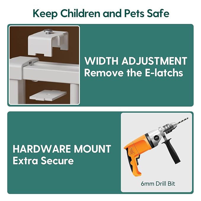 Babelio 31.5-55" No Bottom Bar Baby Gate Extra Wide, 2-in-1 Auto Close Dog Gate for The House, Stairs and Doorways, with Large Walk Thru Door, White