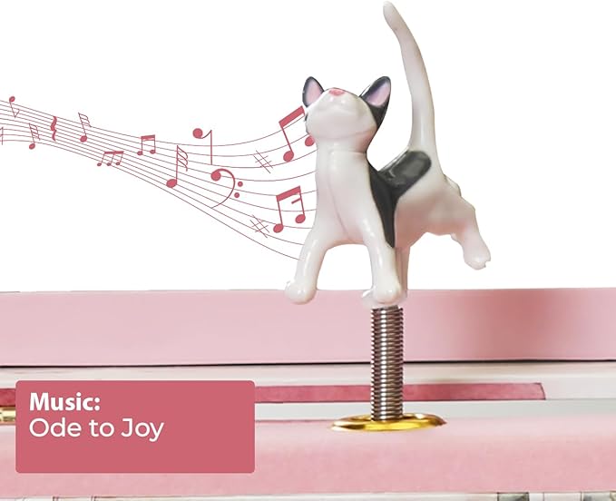 Curious Kittens Musical Jewelry Box Cat Spins to Ode to Joy 3 Pullout Drawers Treasure Storage