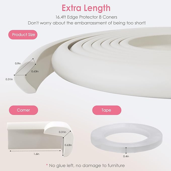 Baby Proof Corners and Edges, (Large 16.5FT Edge +8 Corners) Baby Proofing Corner Guards, Soft Rubber Foam Edge Protector, Furniture Tables Bumper Guard for Baby Safety, Beige