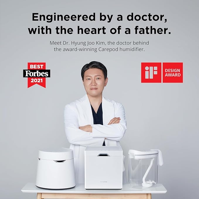 Carepod 31S Stainless Steel Humidifier for Large Room, Quiet & Safe for Baby, Only 3 Washable Parts & Easy to Clean, Ultrasonic Cool Mist Humidifiers for Bedroom, Filter-Free, Lasts 30Hrs (1Gal/4L)