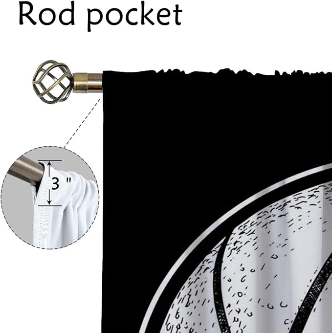 Basketball Blackout Curtains for Boy Girl Room Darkening Decor,Sport Theme and White Motto Dark Background Bedroom Living Room Home Rod Pocket Thermal Insulated Window Curtain/Drapes Panel,84x84 Inch…