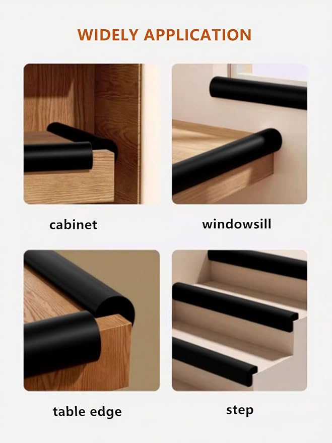 Baby Proof Edge Corner Protector, 6.56FT 0.47''Th L-Shape Furniture Corner & Edge Safety Bumpers with 6 Corners, Pre-Taped, Soft NBR Rubber Foam Desk Edge Cushion Wall Corner Protector（Black）